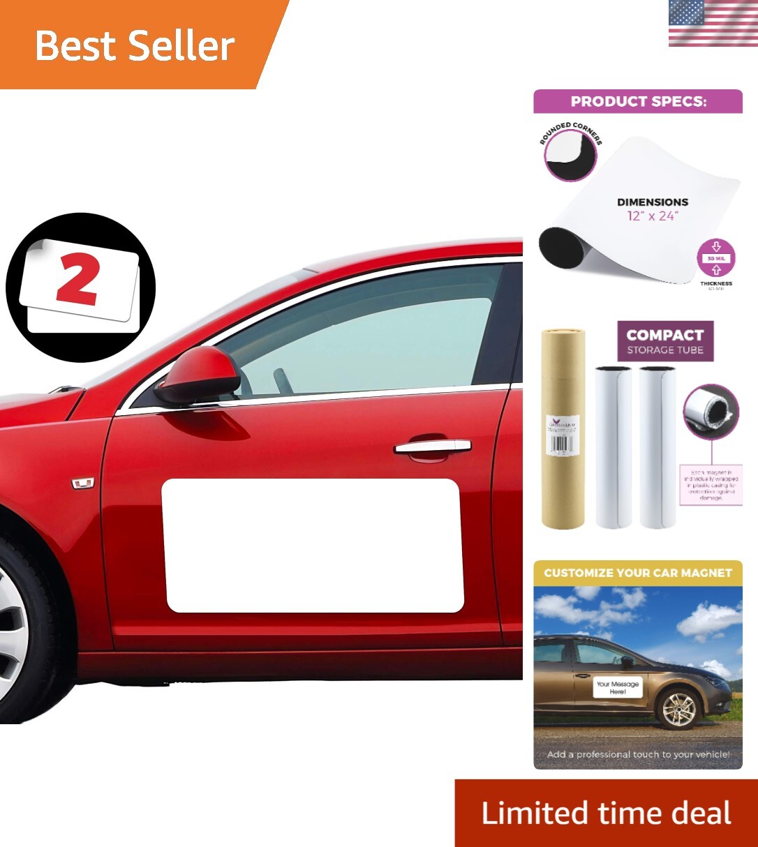 Durable Car Door Magnets – 24” x 12” Promo Signs with Rounded Corners – Set of 2