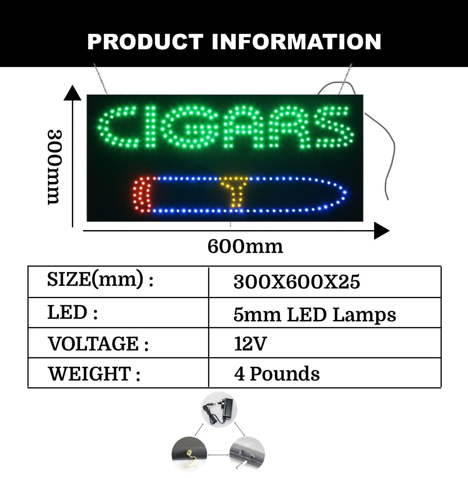 LED Cigars Sign for Retail Business Displays | Light Up Sign | 12″H x 24″W x 2″D