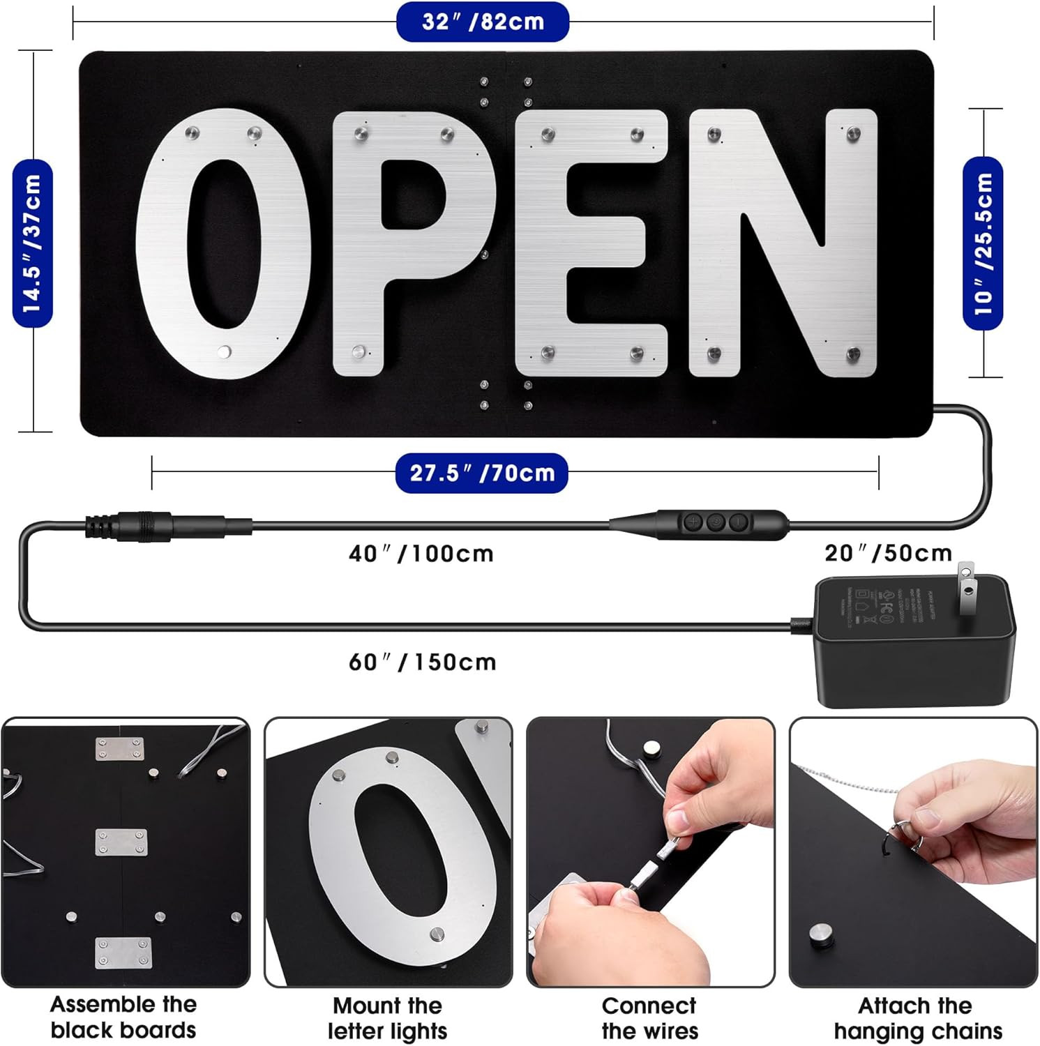 Illuminated LED Open Sign with Soft Halo Backlight for Storefronts and Cafes