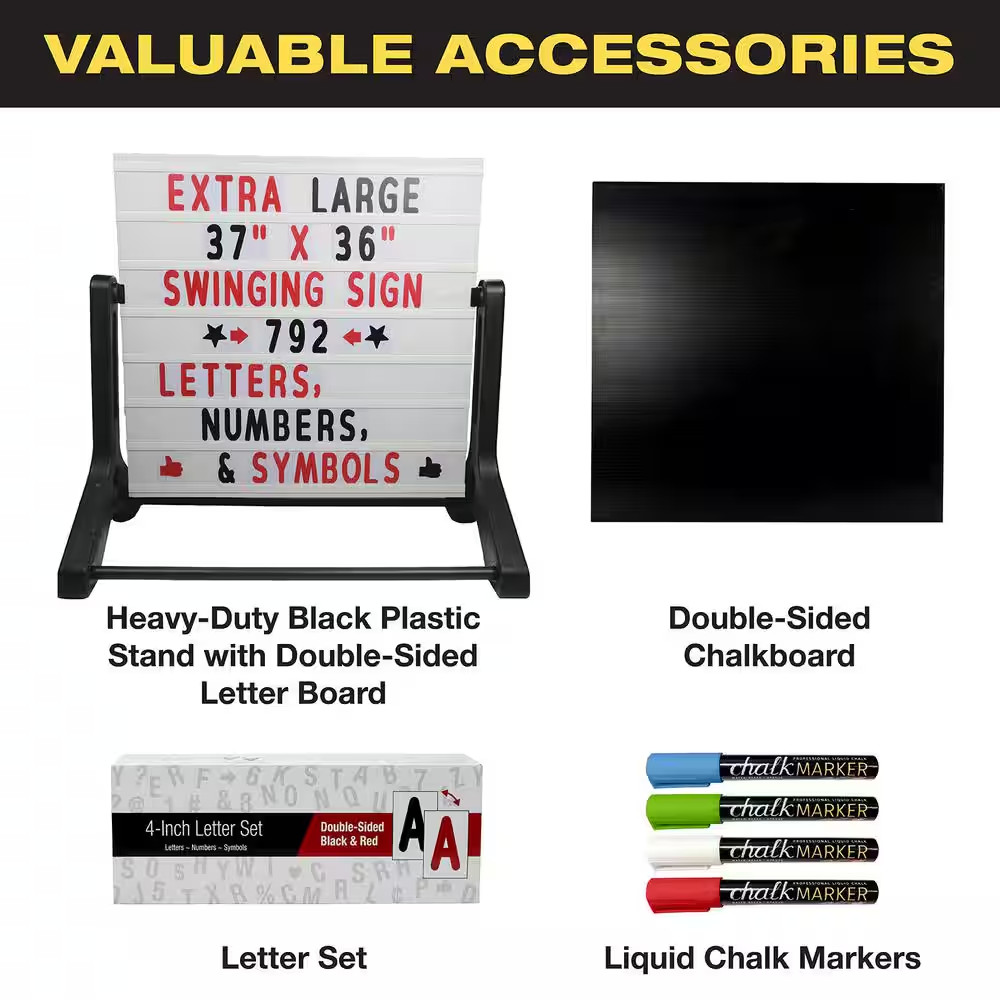 Excello 37 In. X 36 In. Swinging Message Board Sign, Black