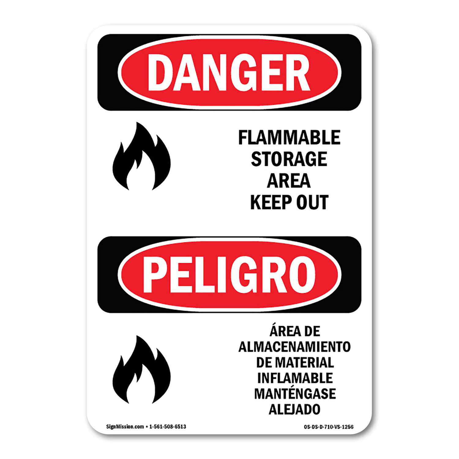 Flammable Storage Area Keep Out Bilingual ANSI Danger Sign Metal Plastic Decal