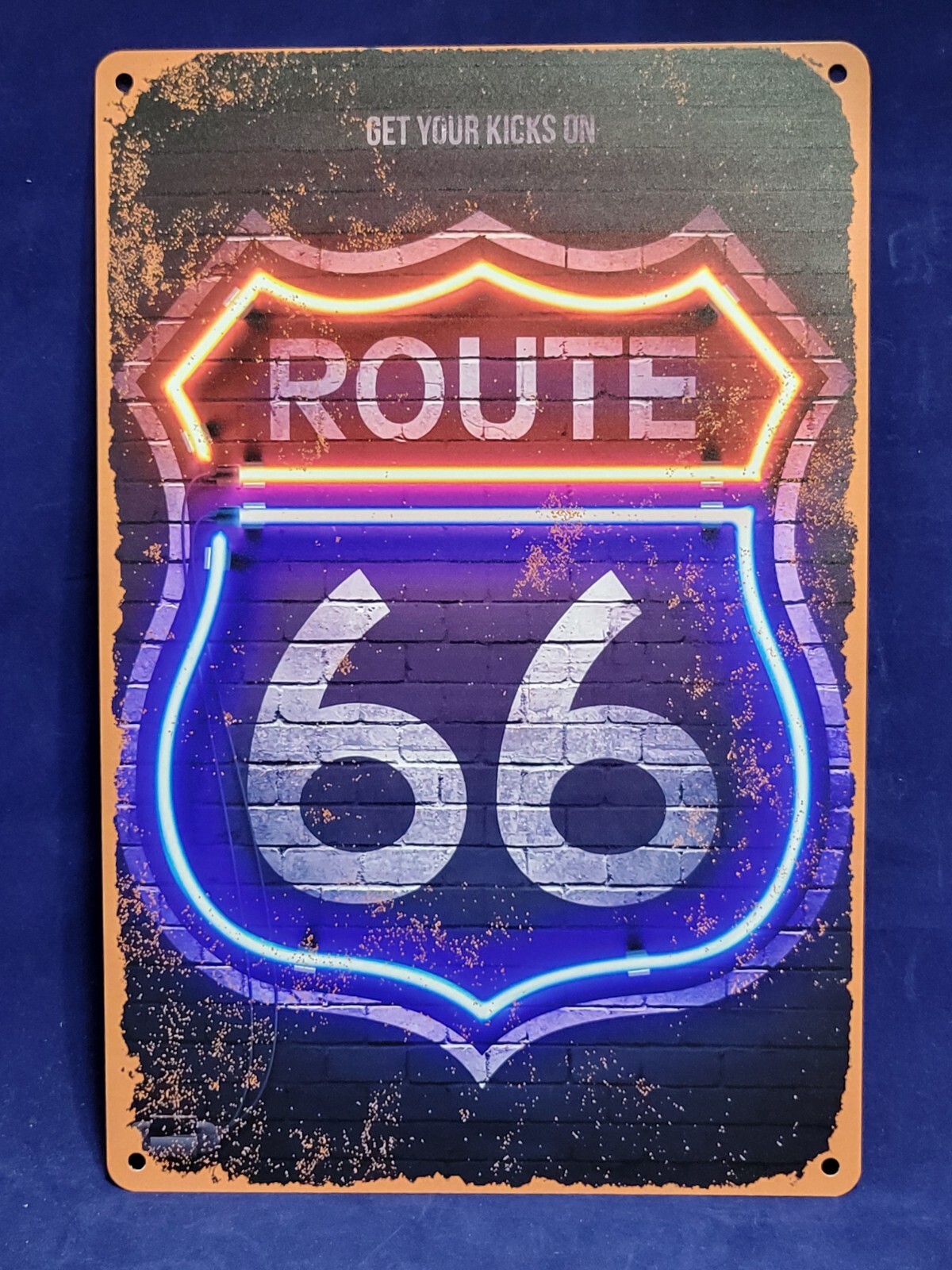 Route 66 Metal Sign Faux Neon Look Get Your Kicks On Aluminum Retro Garage