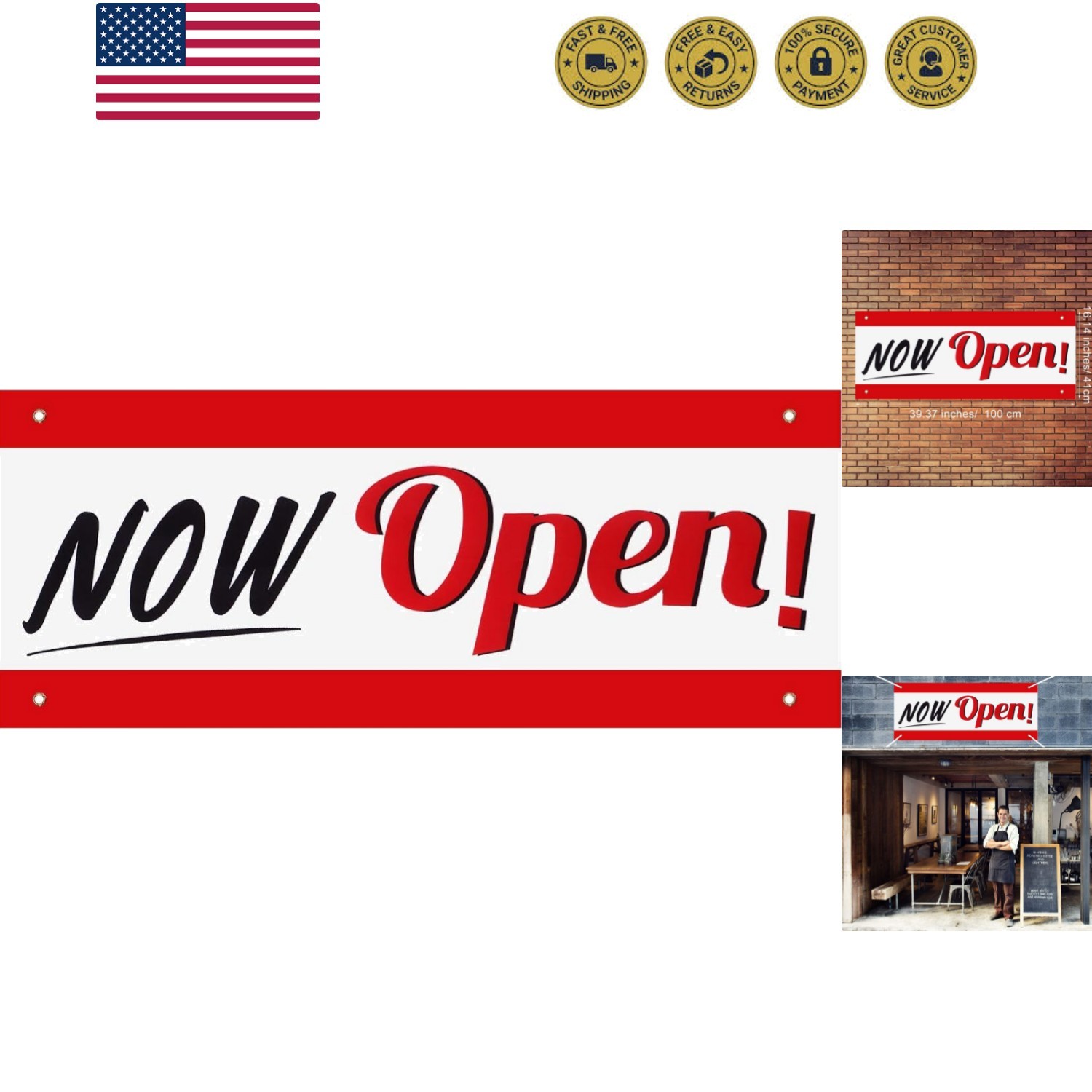 Now Open Sign Banner, Business Now Open Flag Vinyl Banner with Rope for Busin…