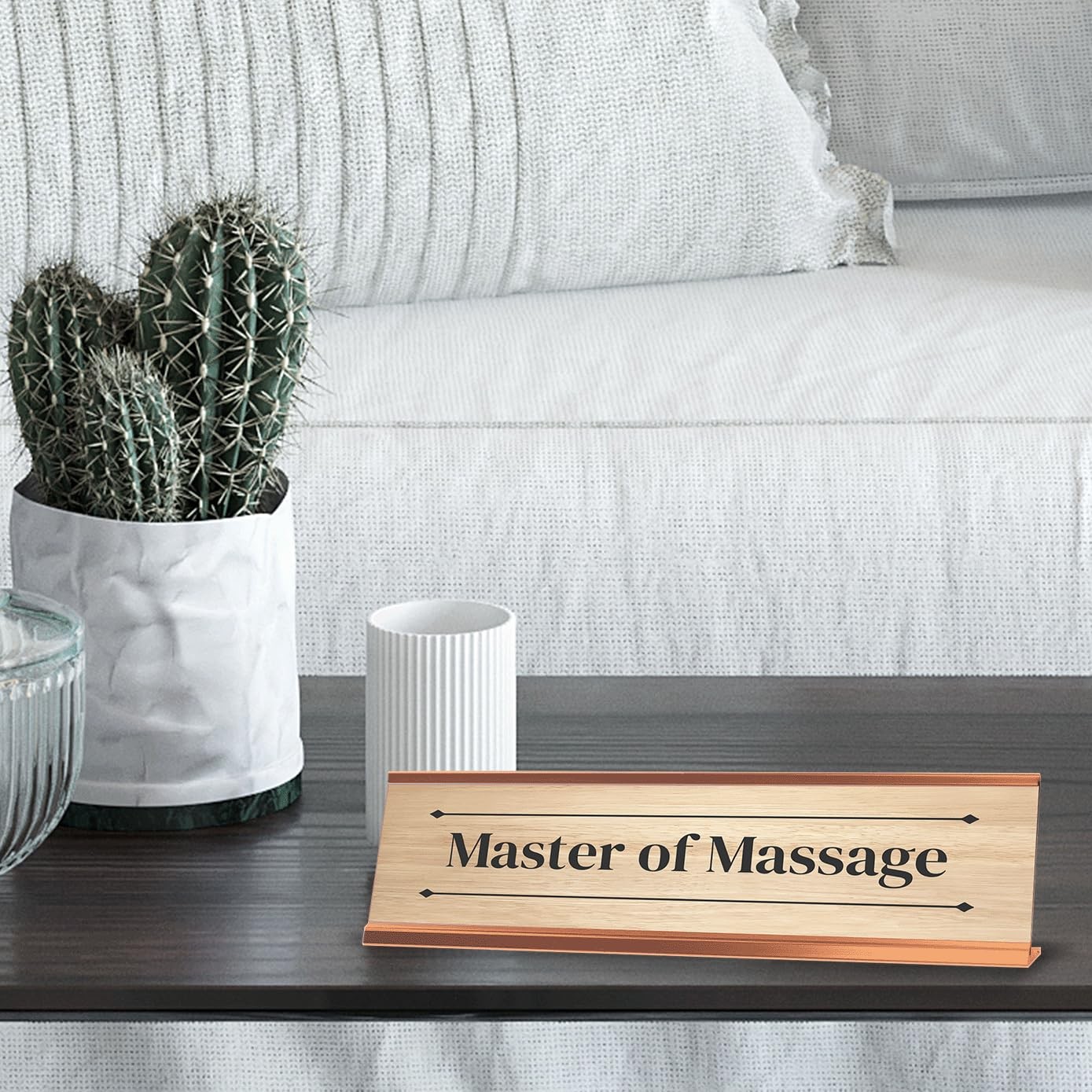 Master of Massage Rose Gold Frame Desk Sign (2×8″) Novelty Workplace and Home