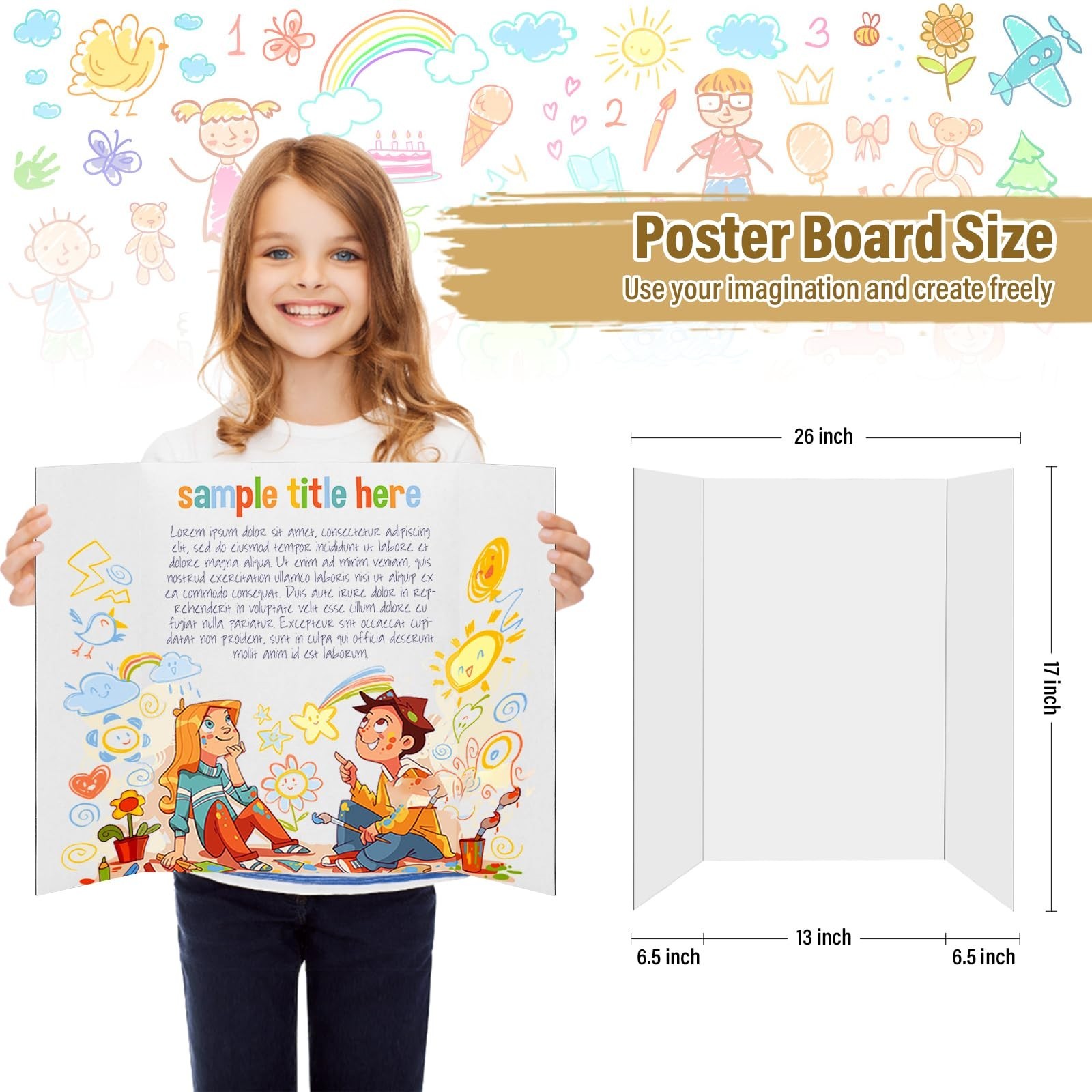 4 Pcs Trifold Poster Board, 26×17 inches White Poster Board Comes with Sticky…