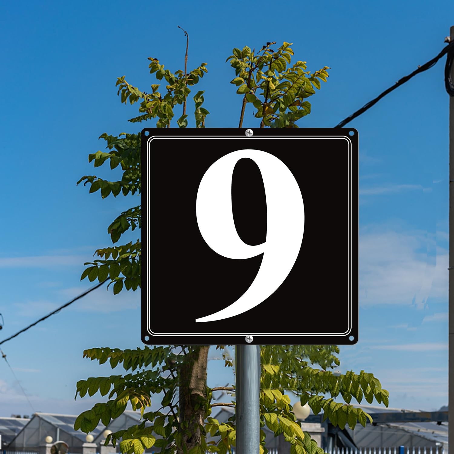 i-CowFun Premium Aluminum Number Signs 9, Metal 12″ X 12″ Black Numbered Sign…