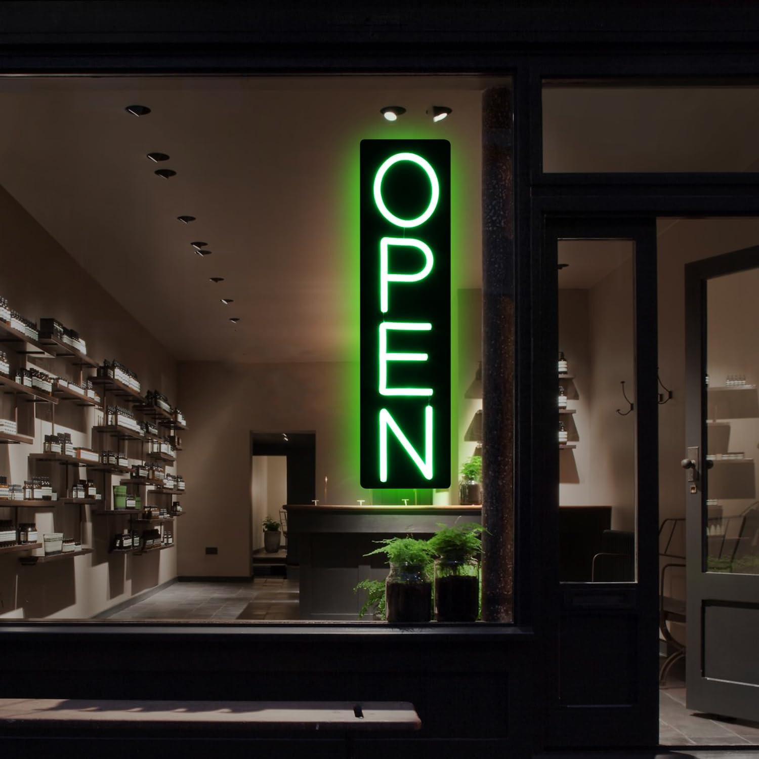 Ultra Bright 32″ LED Neon Open Sign for Business – Green Vertical