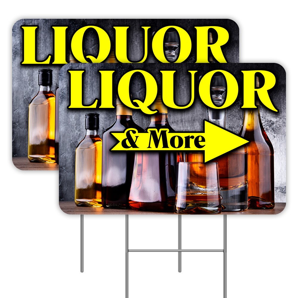 Liquor Arrow 2 Pack Double-Sided Yard Signs 16″ x 24″ with Metal Stakes (Made in