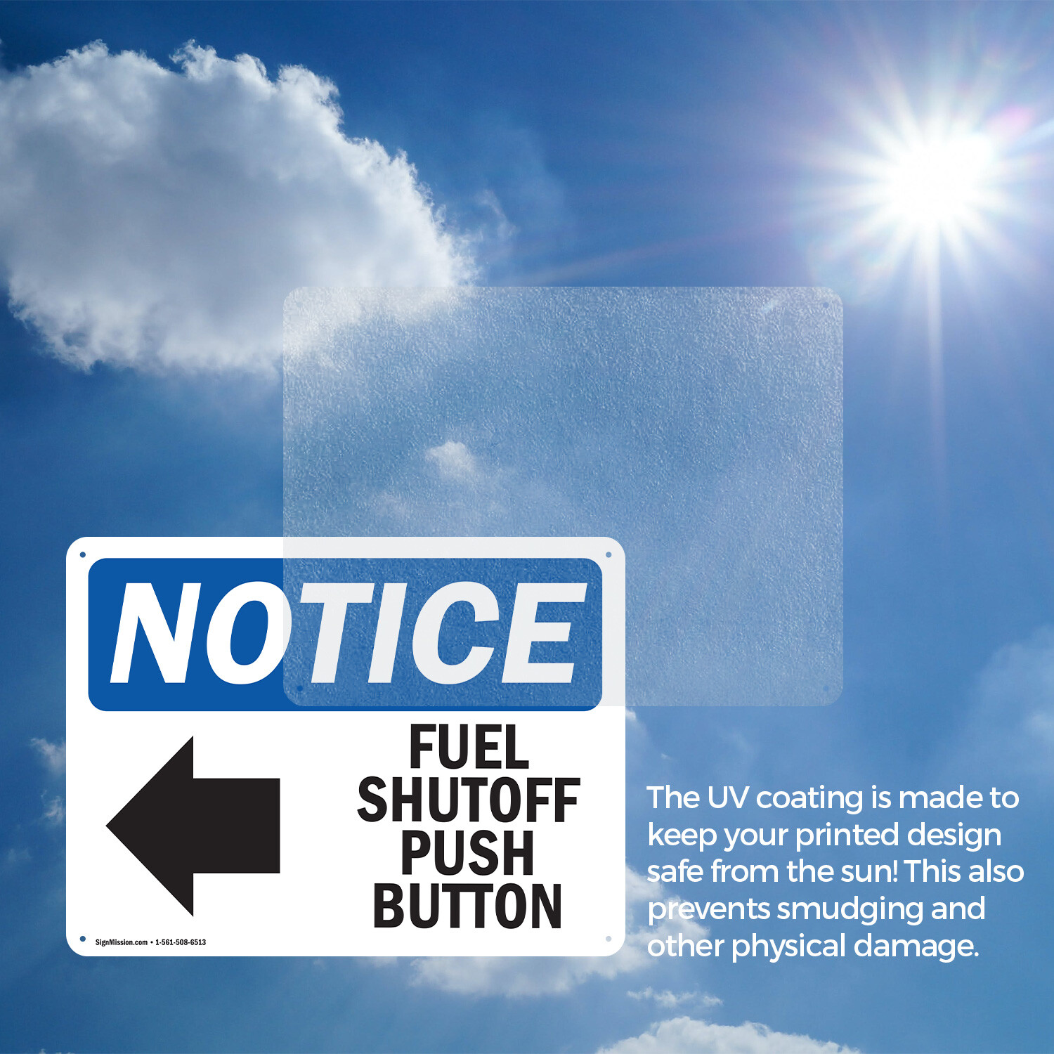 (2 Pack) Fuel Shutoff Push Button [Left Arrow] OSHA Notice Sign Decal Metal