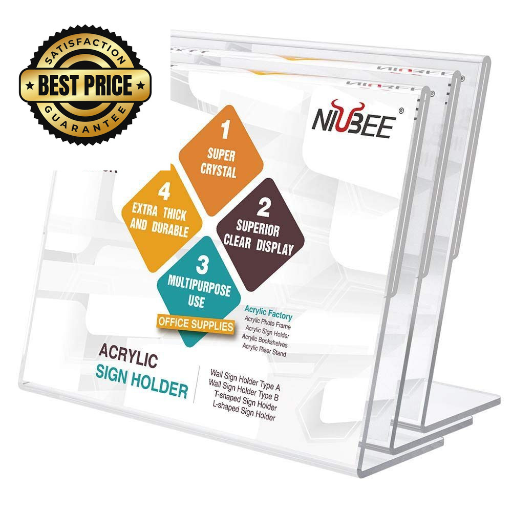NIUBEE Acrylic Sign Holder 8.5×11 Inches 3 Pack Landscape, 8.5×11″, Clear