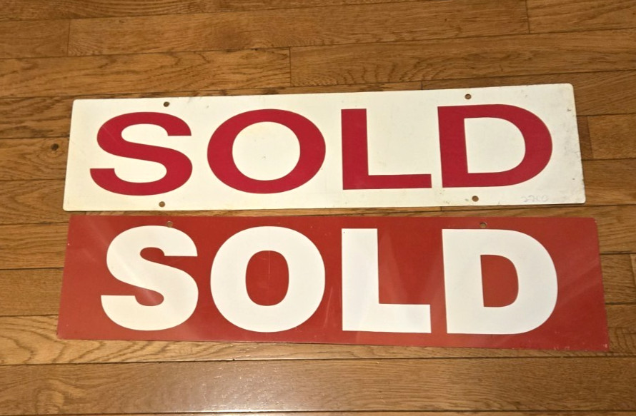 Two (2) Realtor Metal SOLD double sided signs preowned/ used 24″ x 6″ Red/White