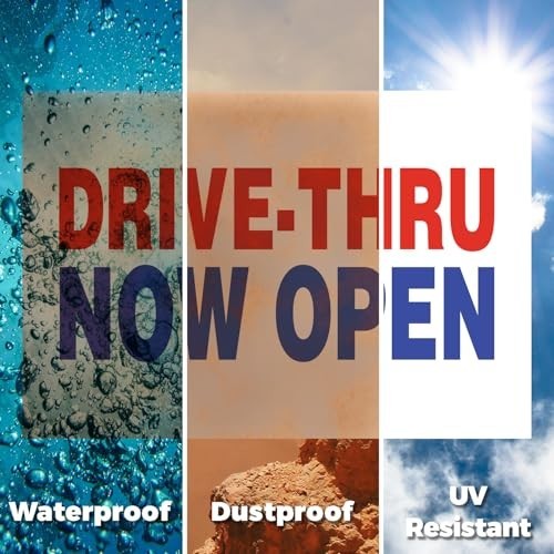 Drive Thru Now Open Yard Sign 2 Pack – 18×24 Double-Sided Weatherproof Plastic