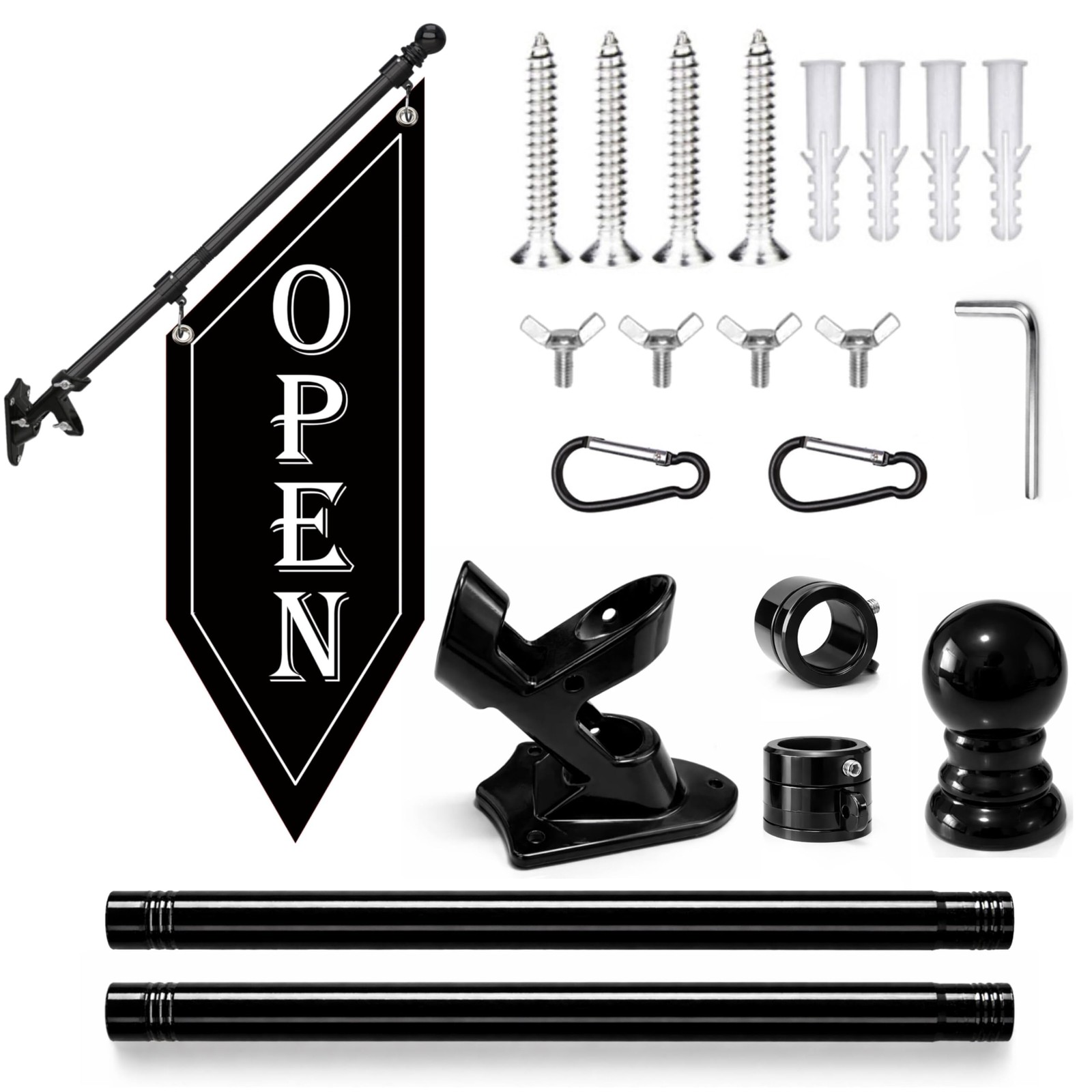 OPEN Flag with Pole Kit, Double-Sided Heavy Duty Hanging Banner Sign with Met