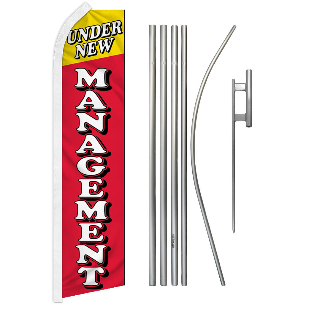 Under New Management Advertising Swooper Feather Flutter Flag & Pole Kit