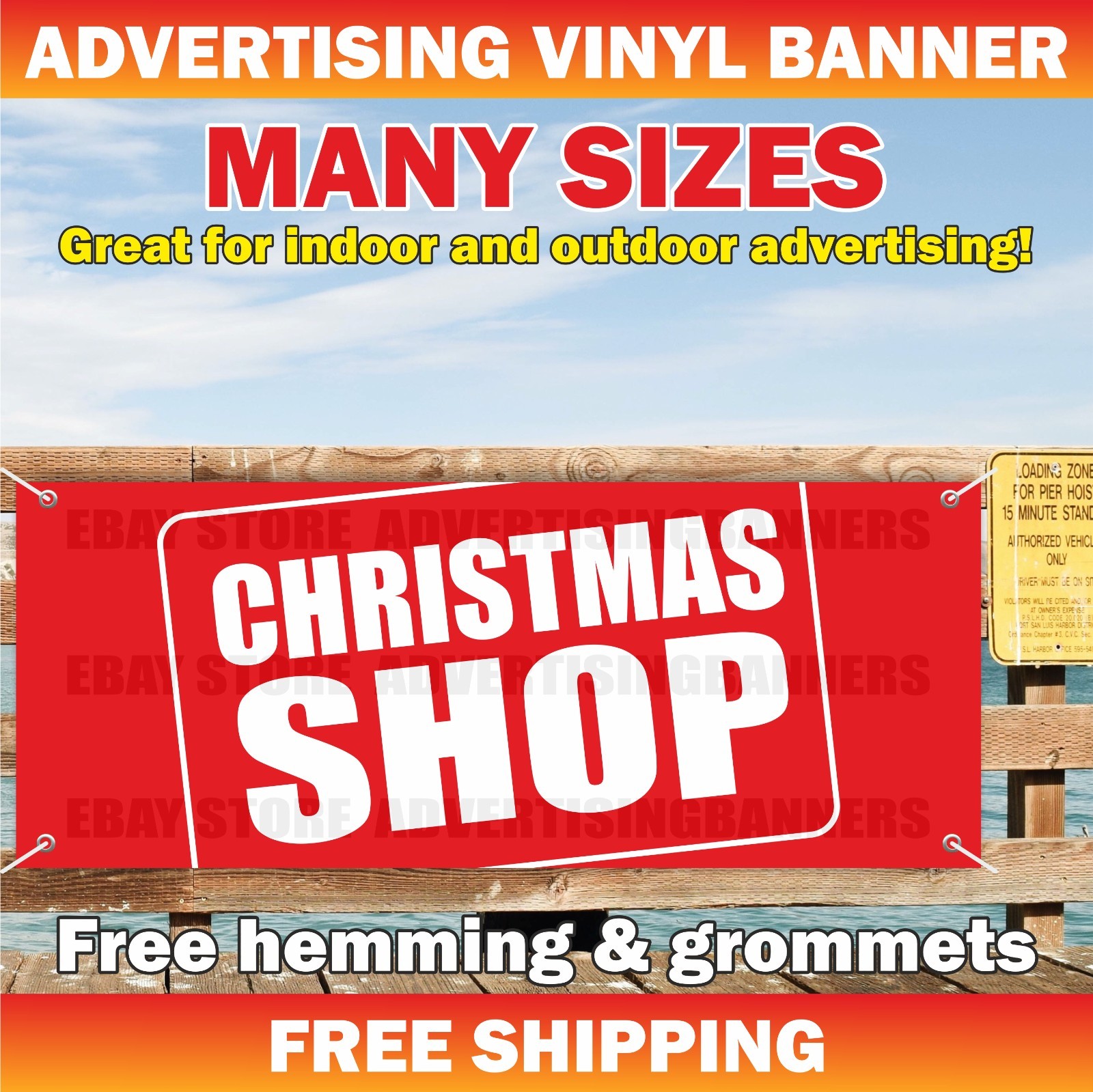 CHRISTMAS SHOP Advertising Banner Vinyl Mesh Sign Xmas Gifts Sale SPECIALS