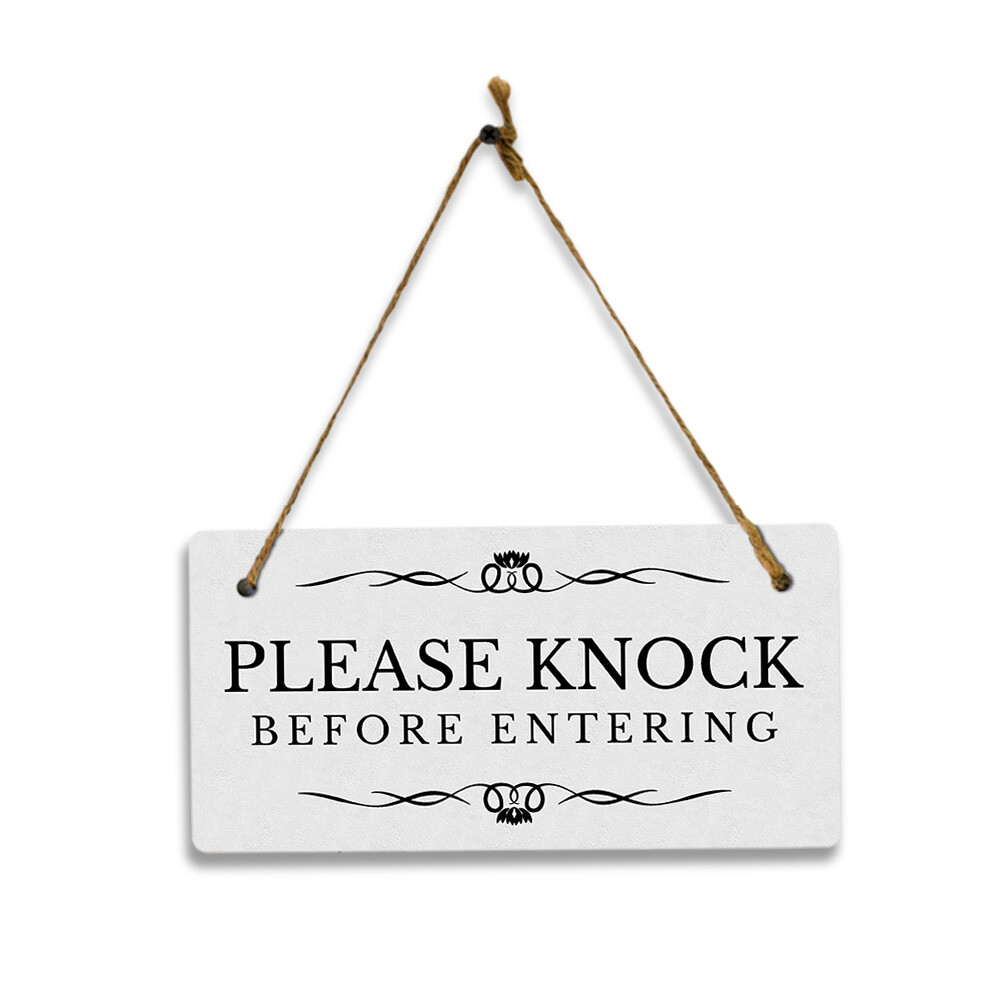 Please Knock Before Entering 5″ x 10″ Hanging Wall or Door Sign | Rustic Twine