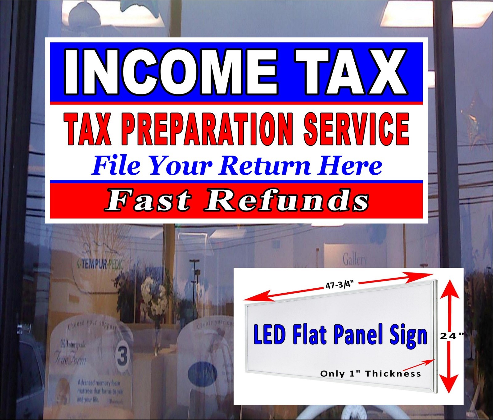 Income Tax Preparation Service Fast Refunds Led Panel window sign