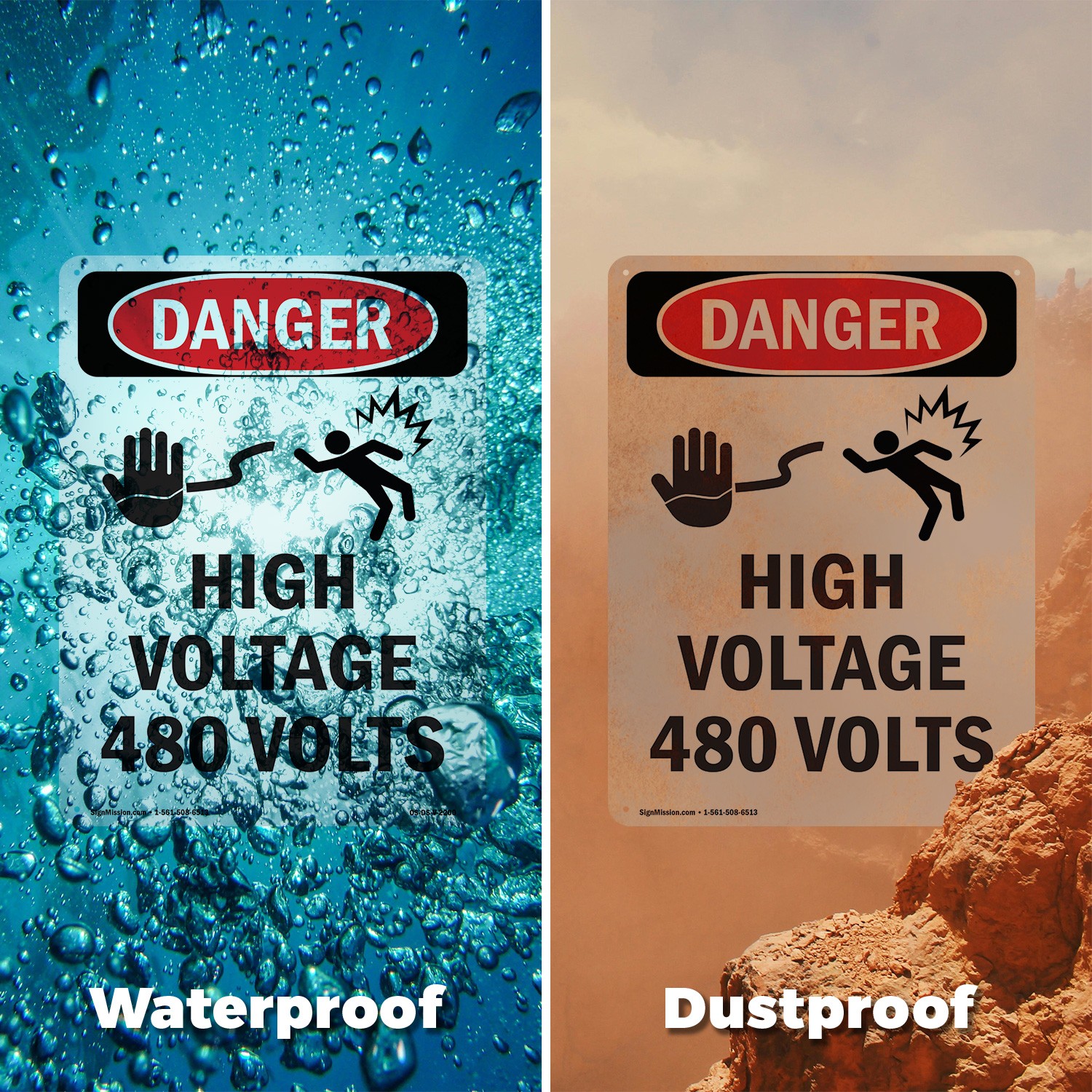 High Voltage 480 Volts OSHA Danger Sign Metal, Plastic, Or Decal – 5 or 10 Pack