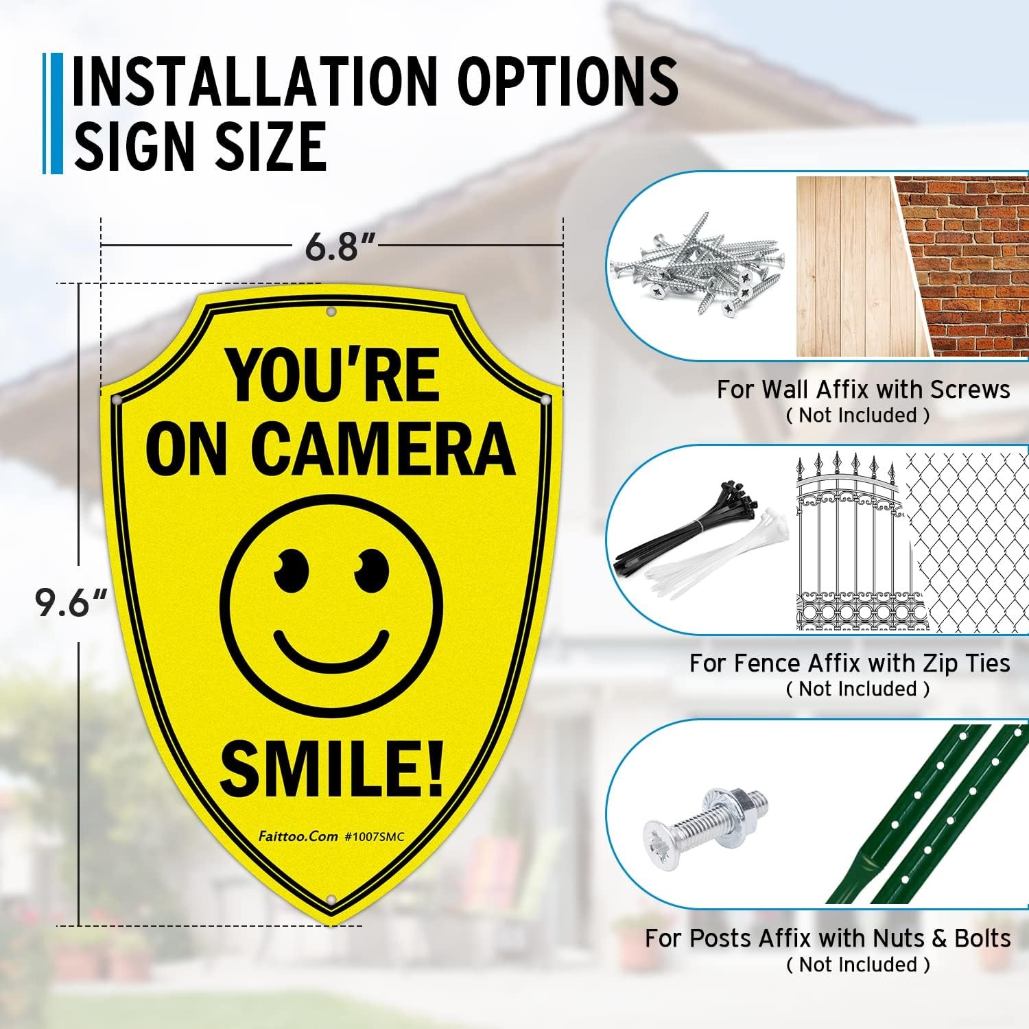 Faittoo Smile You’re On Camera Sign, Video Surveillance Signs Outdoor, 2-Pack,