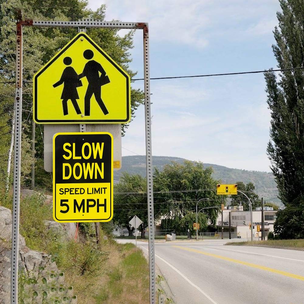 2 PCS Slow Down Speed Limit 5 MPH Sign 18×12 Inch .040 Reflective Aluminum