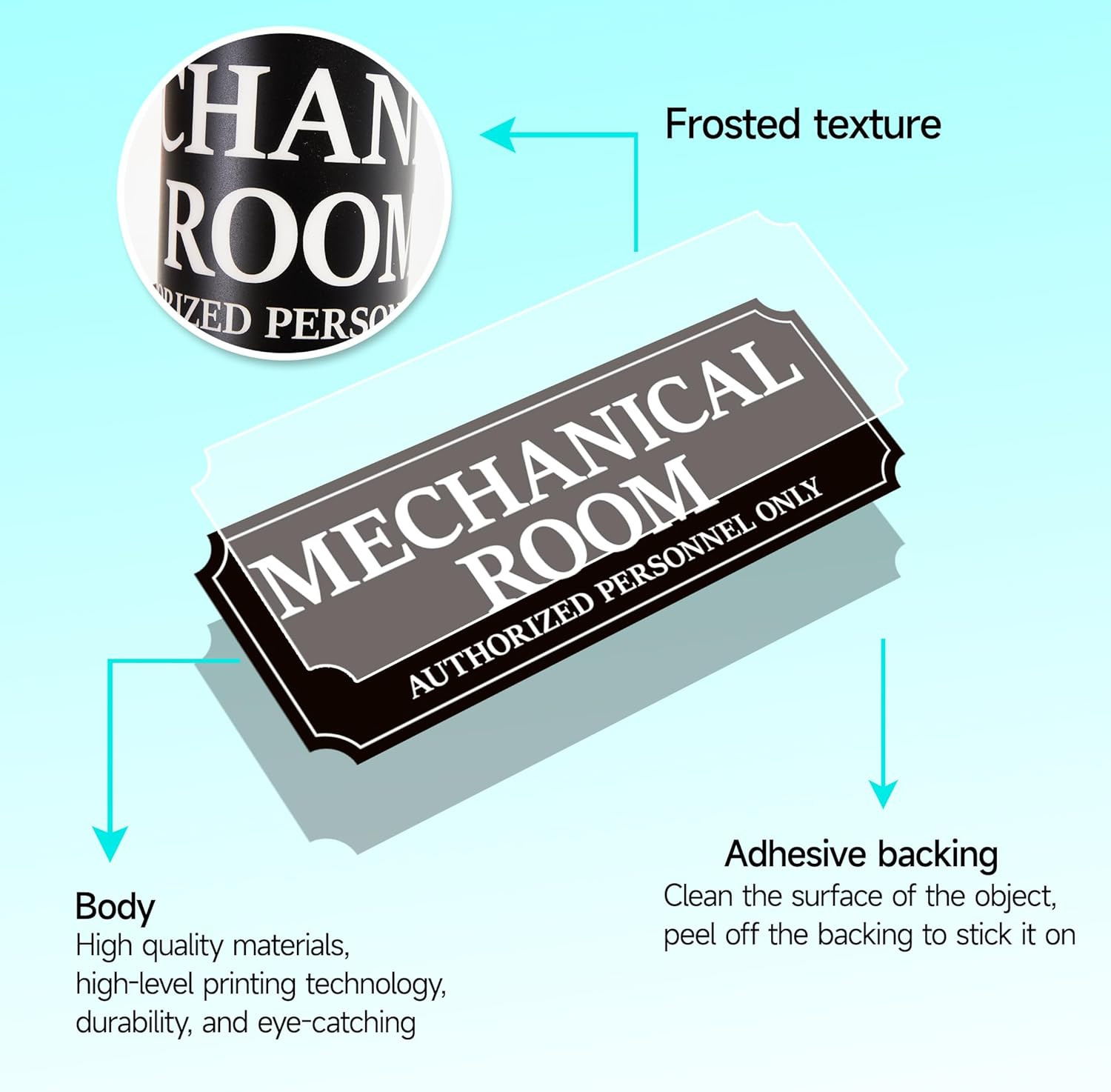Mechanical Room Door Sign, Self-Adhesive Durable Fade Resistance Black and White