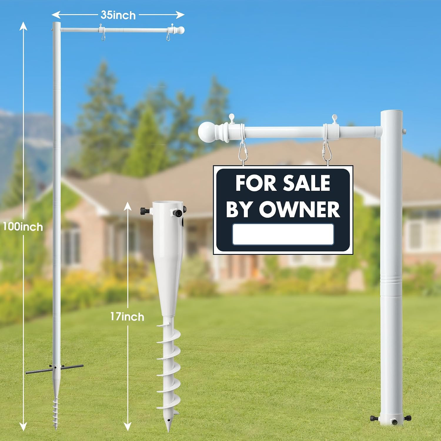 100″ Heavy-Duty Alloy Real Estate Sign Post Commercial Yard Sign with 35″ Arm &