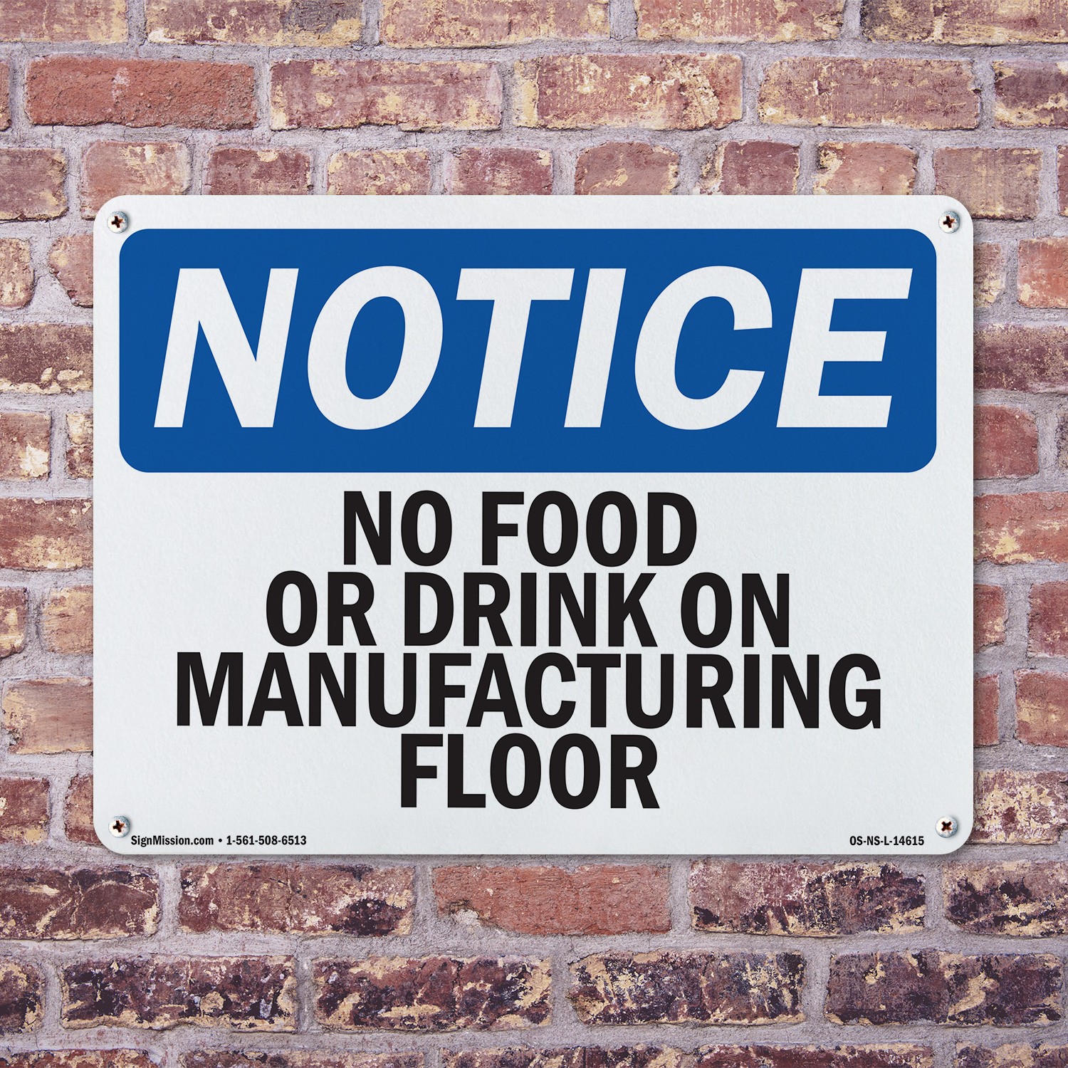 No Food Or Drinks On Manufacturing Floor OSHA Notice Sign, Decal 5 or 10 Pack