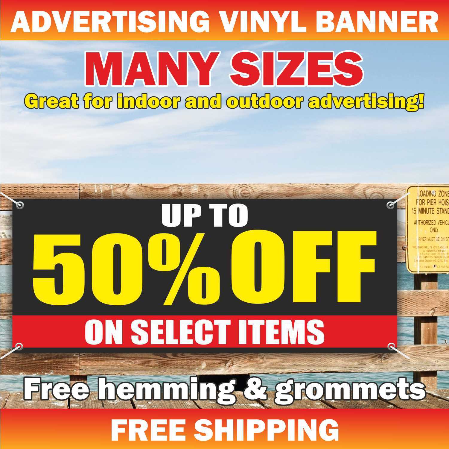 UP TO 50% OFF ON SELECT ITEMS Advertising Banner Vinyl Mesh Sign Discount Sale