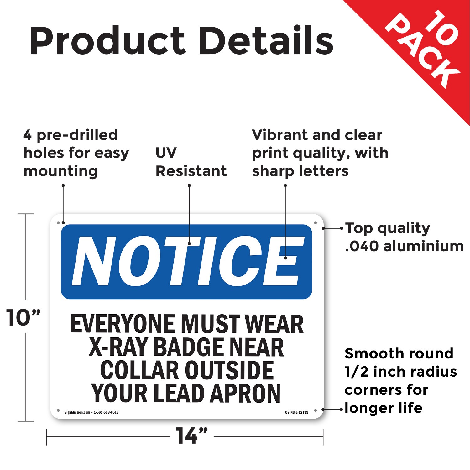 Everyone Must Wear X OSHA Notice Sign Metal, Plastic, Or Decal – 5 or 10 Pack