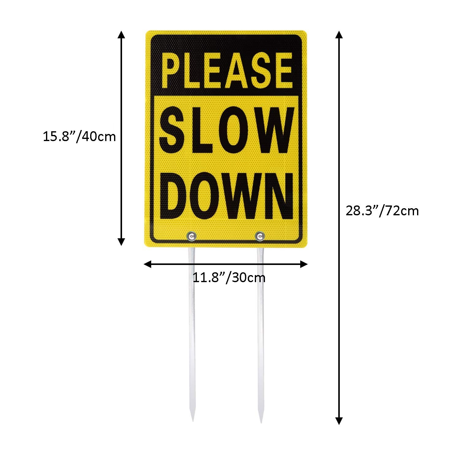 Reflective Please Slow Down Sign – 16″x12″/28″ High, Double-Sided Aluminum with