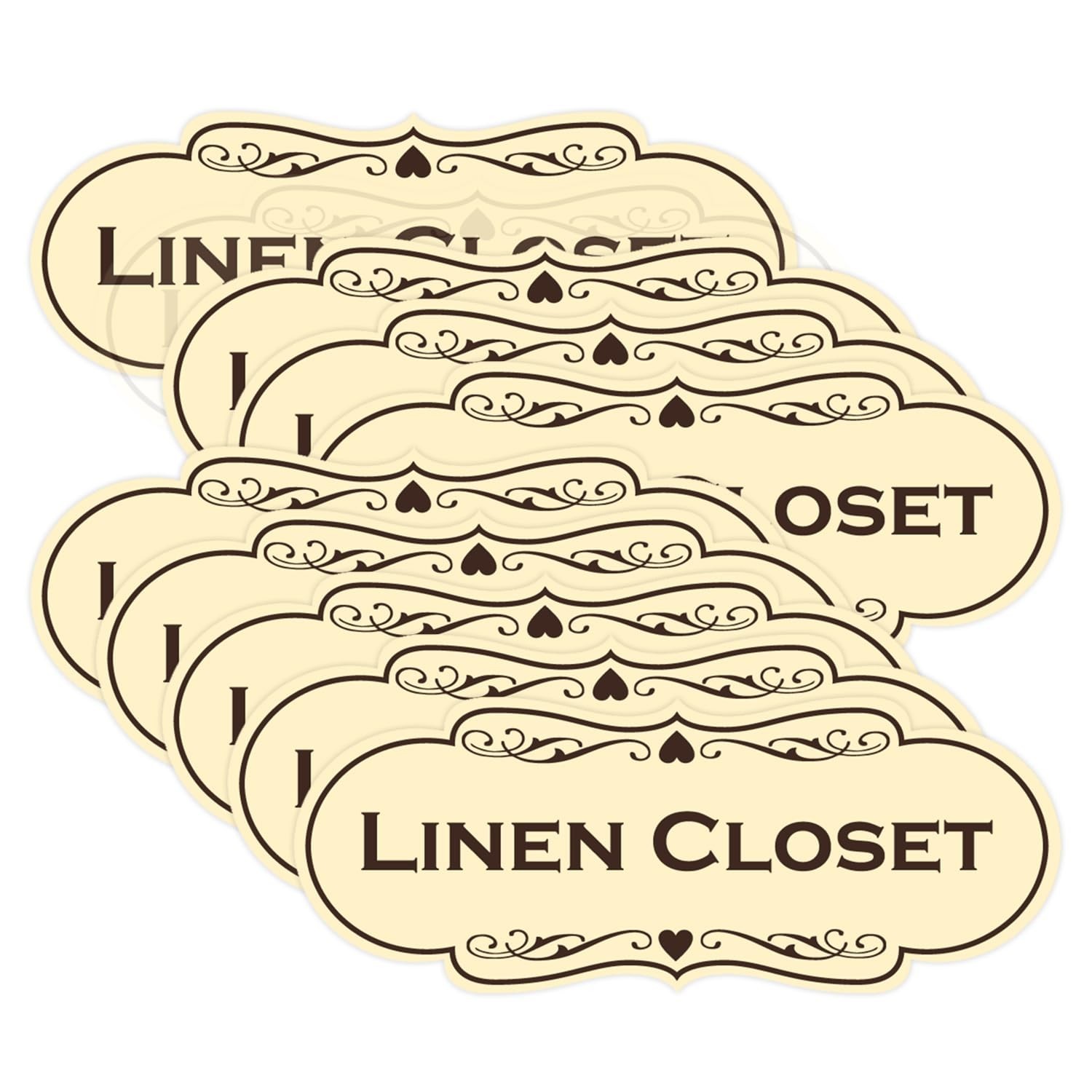 Designer Linen Closet Sign Ivory/Dark Brown Small 10 Pack