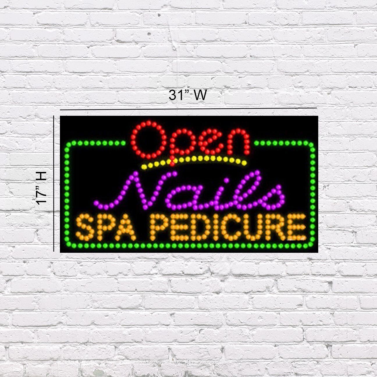 LED Open Nails SPA Pedicure | Light-up Sign | 31″W x 17″H x 2″D