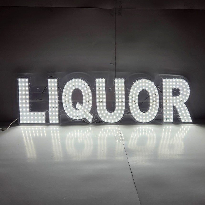 EPL Signs LIQUOR White LED Sign Business 7″x30″ Remote 2G Blinking Mode