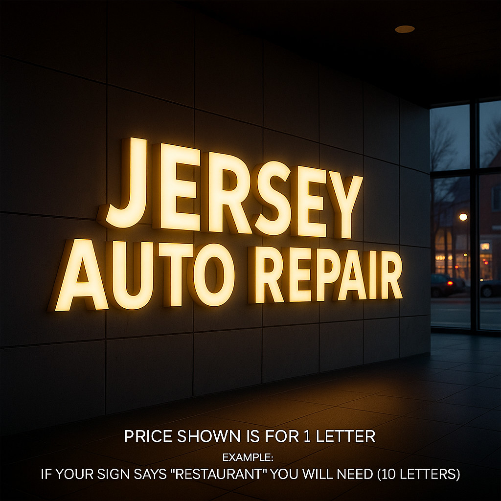 Jersey Auto Repair LED Channel Letters – Custom Outdoor Storefront Business Sign
