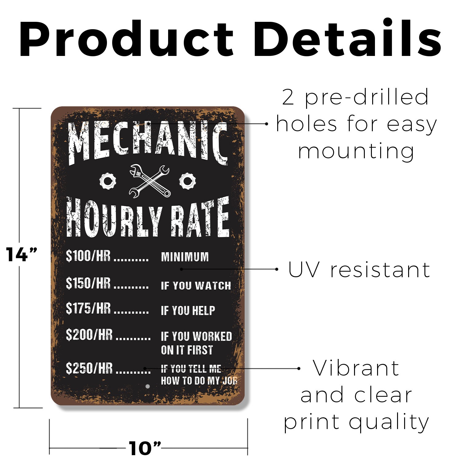 Mechanic Hourly Rate Sign Touch It First Pay Double Durable Perfect for Garages