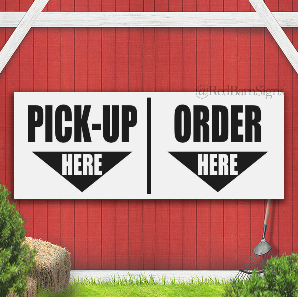 PICK-UP HERE ORDER HERE Advertising Banner Sign make an order arrow