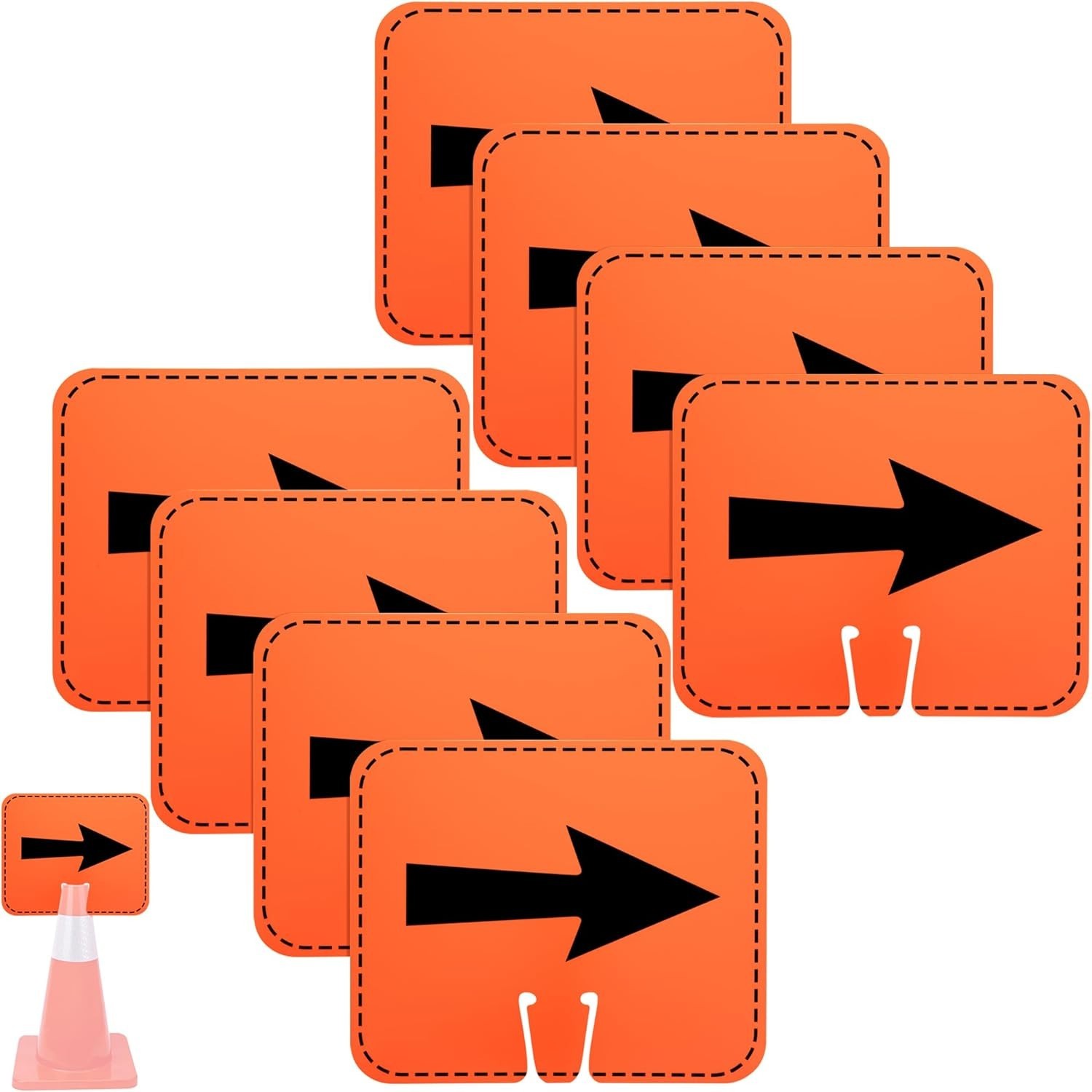 8 Pcs Traffic Cone Arrow Signs, 12.5″ x 10.4″ Reversible Directional Cone Top…