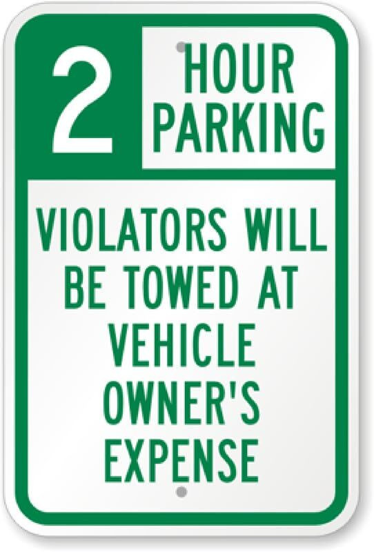 2 Hour Parking Sign Aluminum Weatherproof 8×12 Metal Outdoor Durable
