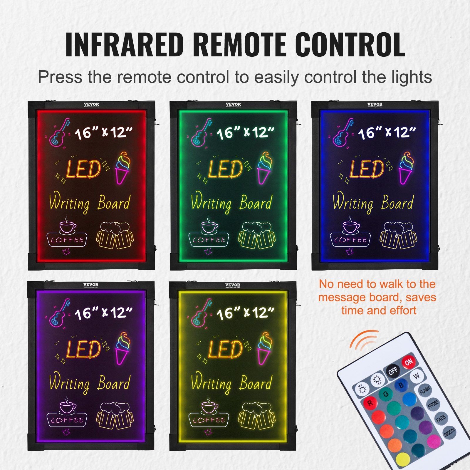 16×12 LED Message Board with Remote, Erasable Neon Effect, 8 Markers