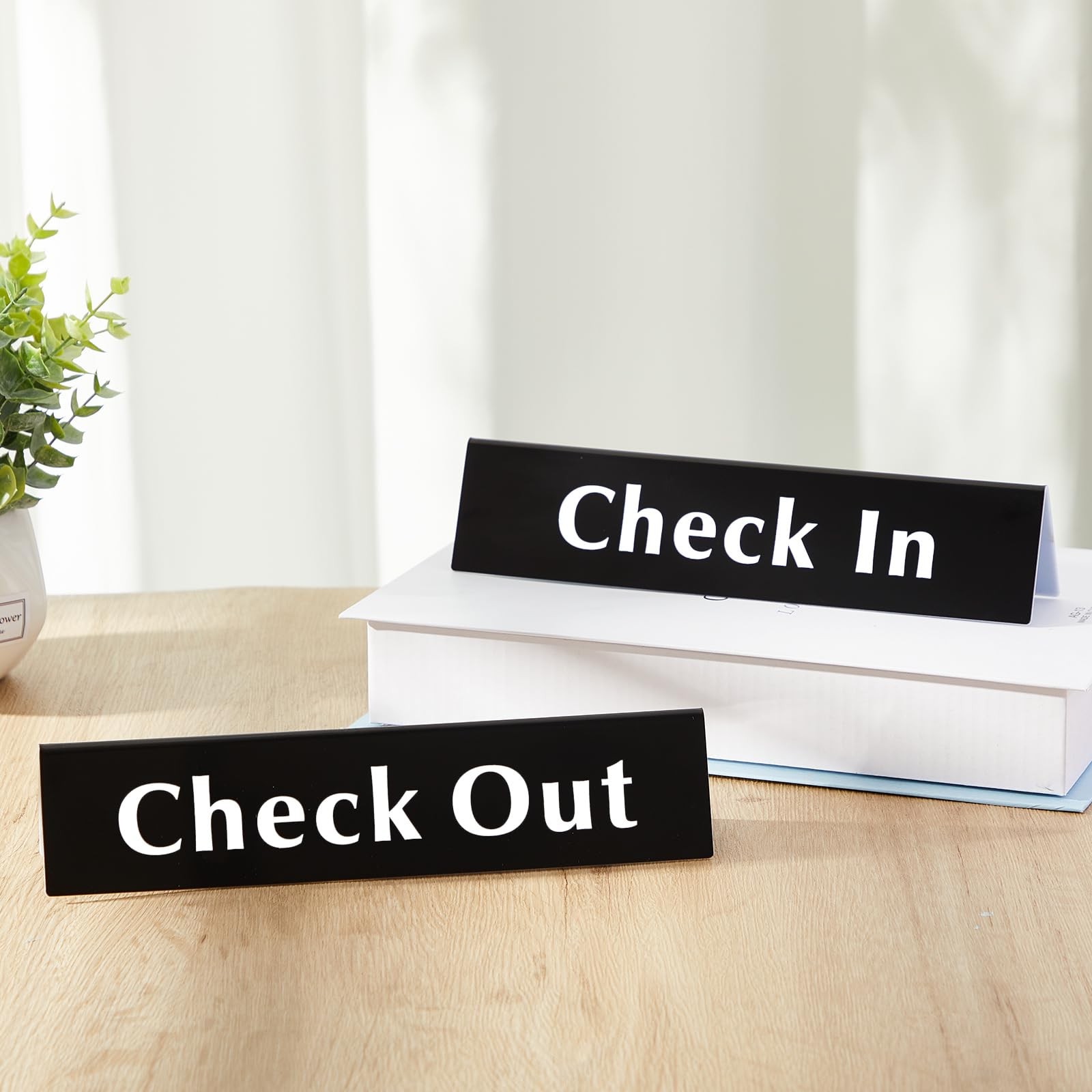 2 PCS Check In Check Out Sign Reception Desk 2×9 Inch Acrylic V Shaped Lobby