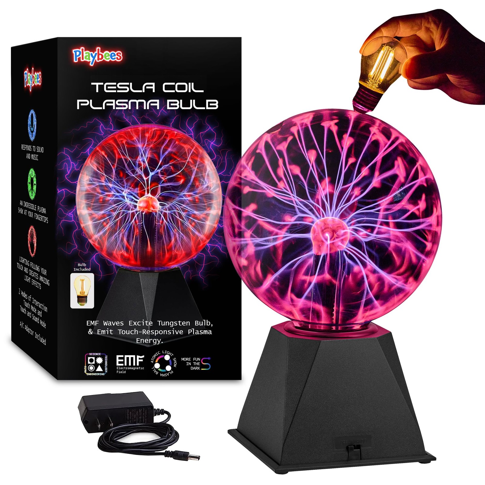 Playbees Red Plasma Ball – 7 Inch – Tesla Coil Bulb Static 7 inches,