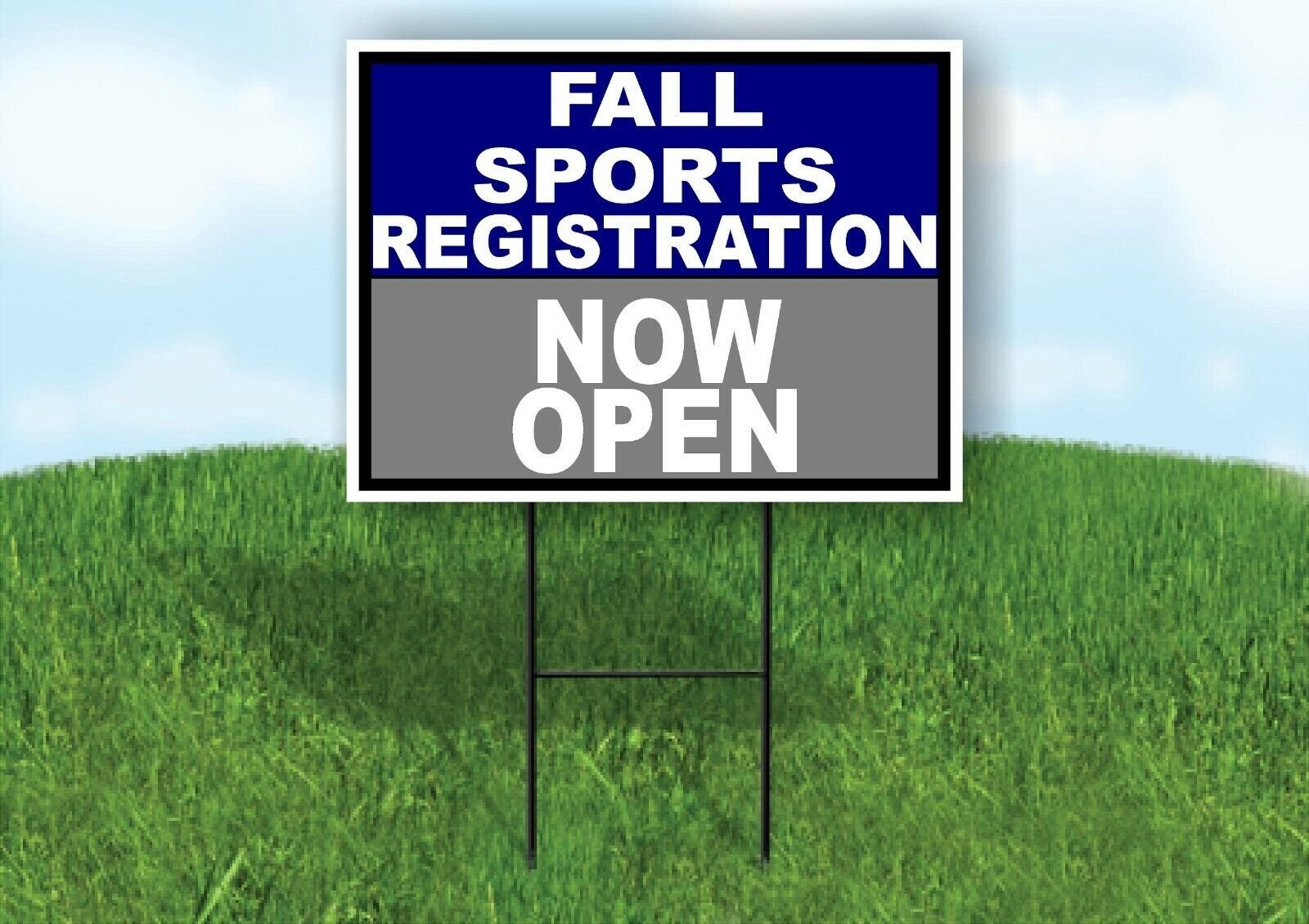 SPORTS REGISTRATION BLUE SILVER FALL Yard Sign with Stand LAWN SIGN