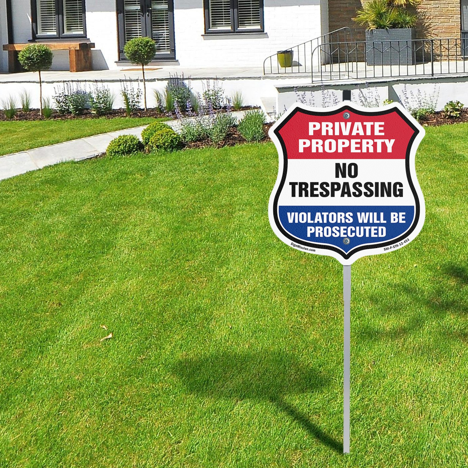 Private Property Shield Sign No Trespassing Violators Wi Shield Sign With Stake