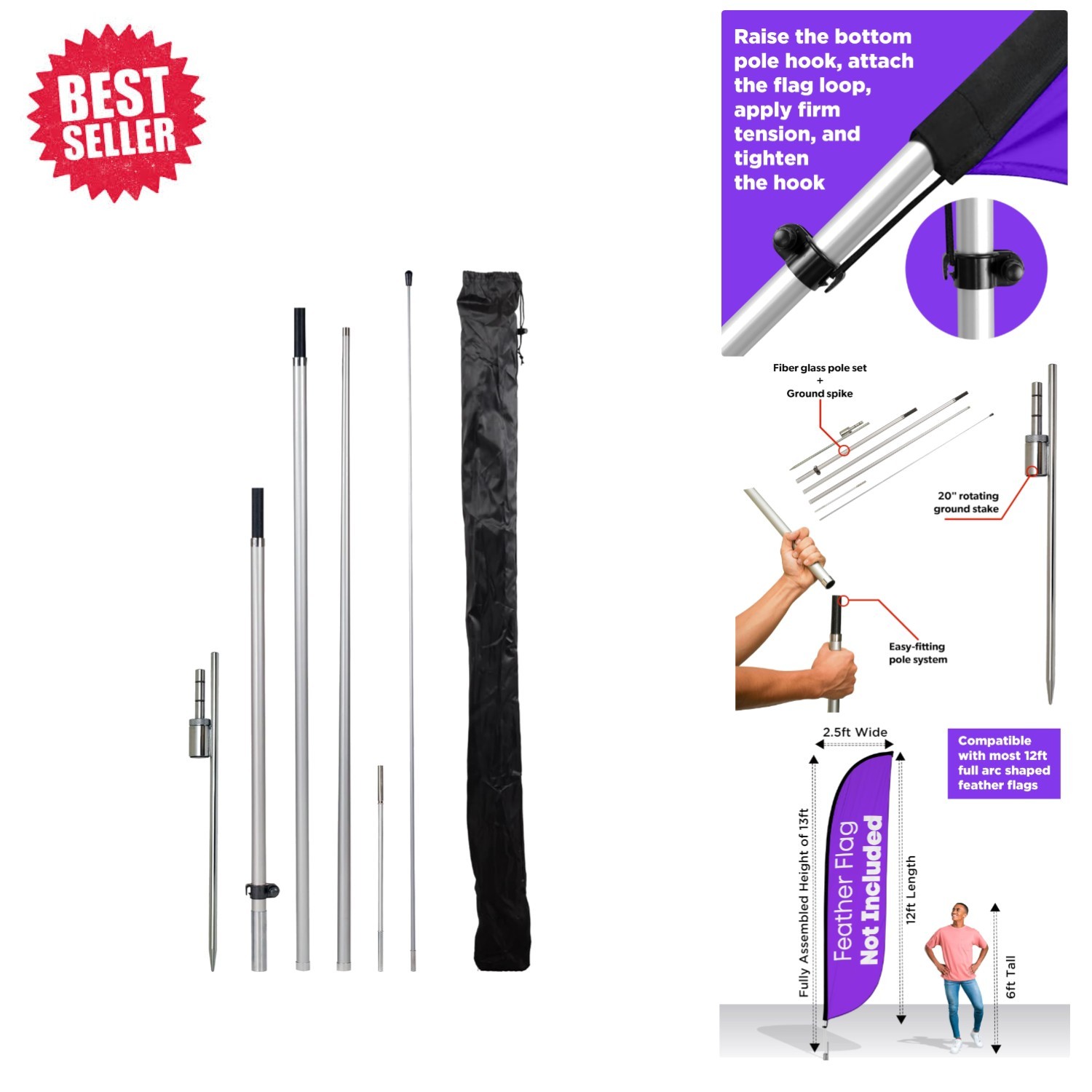 Versatile 13ft Feather Flag Pole with Rotating Spike for Business Events