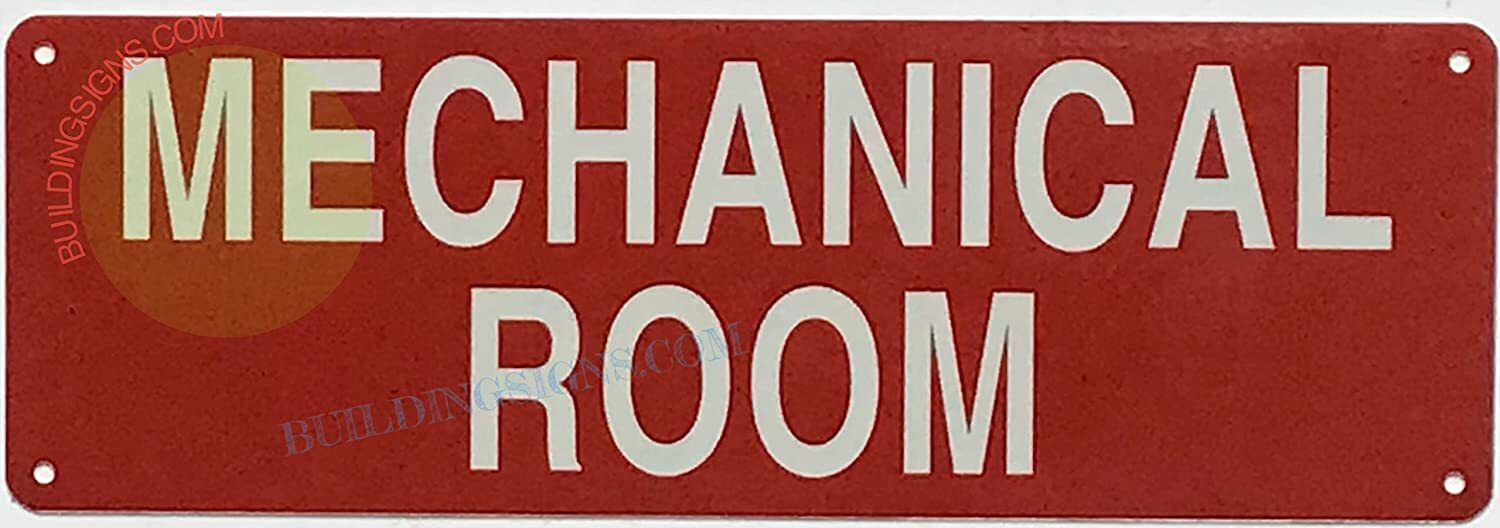 Mechanical Room Sign (Reflective, Aluminum, RED Backround,4X12 INCH)-REF24-1027