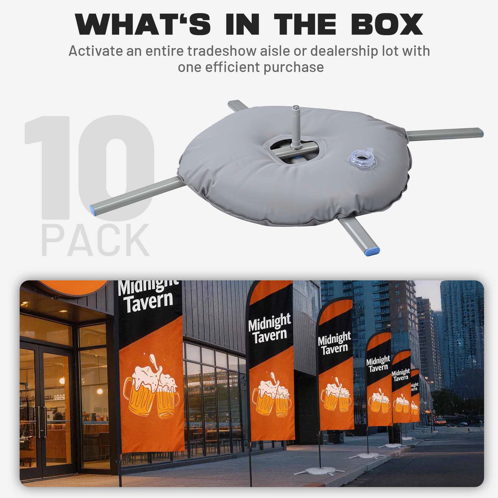 InstaHibit 10 Pack Feather Flag Cross Base Stand Ground Base w/ Water Weight Bag