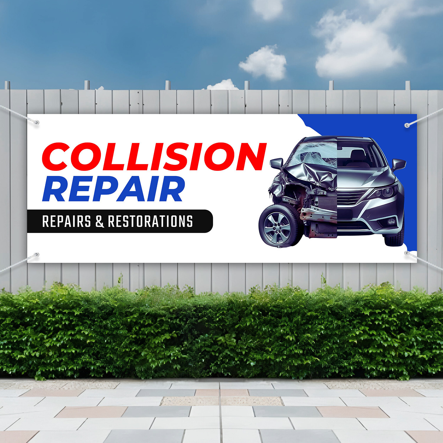 COLLISION REPAIR Ready Design Outdoor Banner 440gsm Thickness with Eyelet