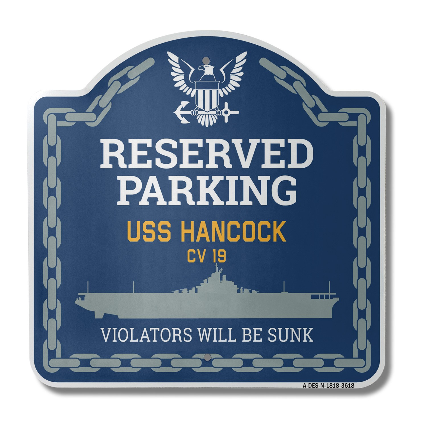 USS HANCOCK CV 19 | 18″ X 18″ Heavy-Gauge Aluminum Designer Navy Ship Sign