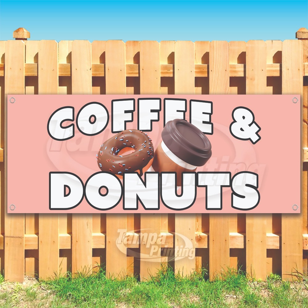 COFFEE & DONUTS Advertising Food Drinks Vinyl Banner Flag Sign USA SB10559