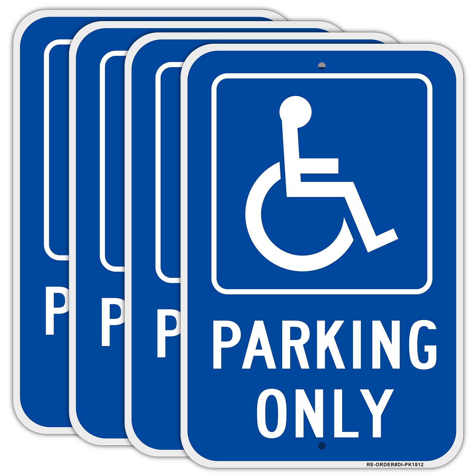 4 Pack Handicap Parking Only Signs, 12″ x 18″ Heavy-Duty Aluminum Handicapped…